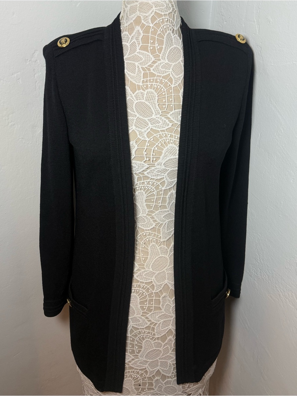 St. John black open front cardigan